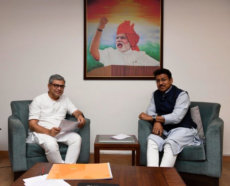 कर्नल राज्यवर्धन राठौड़ की केन्द्रीय मंत्री अश्विनी वैष्णव से मुलाकात, राजस्थान के समग्र विकास पर चर्चा