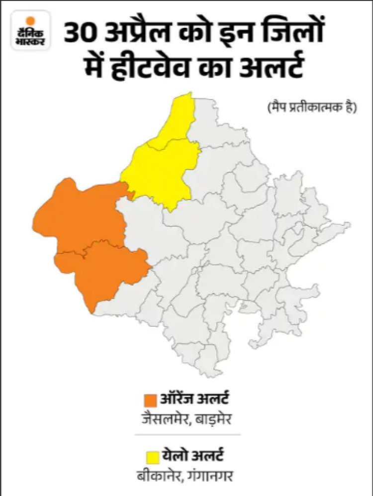 राजस्थान में आंधी-बारिश और ओलावृष्टि का अलर्ट: जैसलमेर 46.3 डिग्री के साथ सबसे गर्म, 80% हिस्सों में बदलेगा मौसम  1 मई से दो पश्चिमी विक्षोभ देंगे गर्मी से राहत, 60 KM प्रति घंटे की रफ्तार से चल सकती है आंधी
